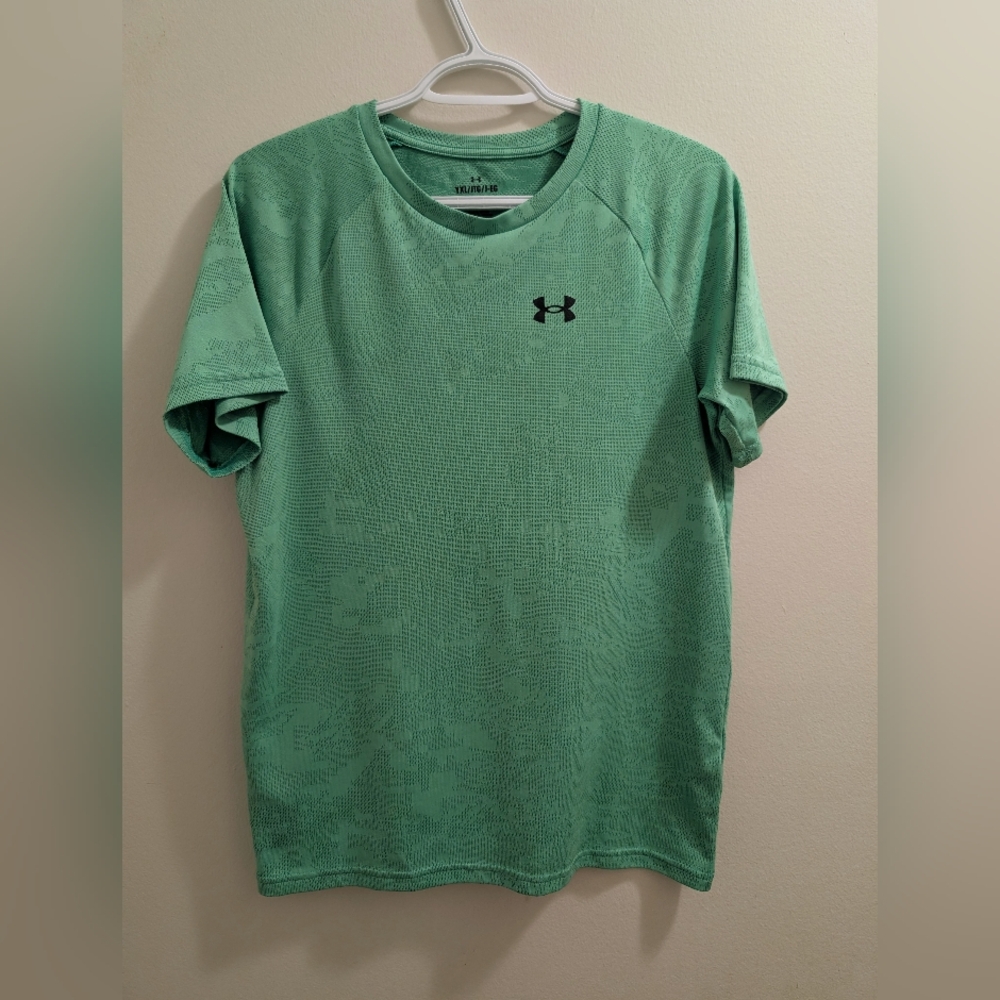 Under Armour Youth XL YXL JTG Boys Training Shirt Mint Green Camo Mesh Kids Top